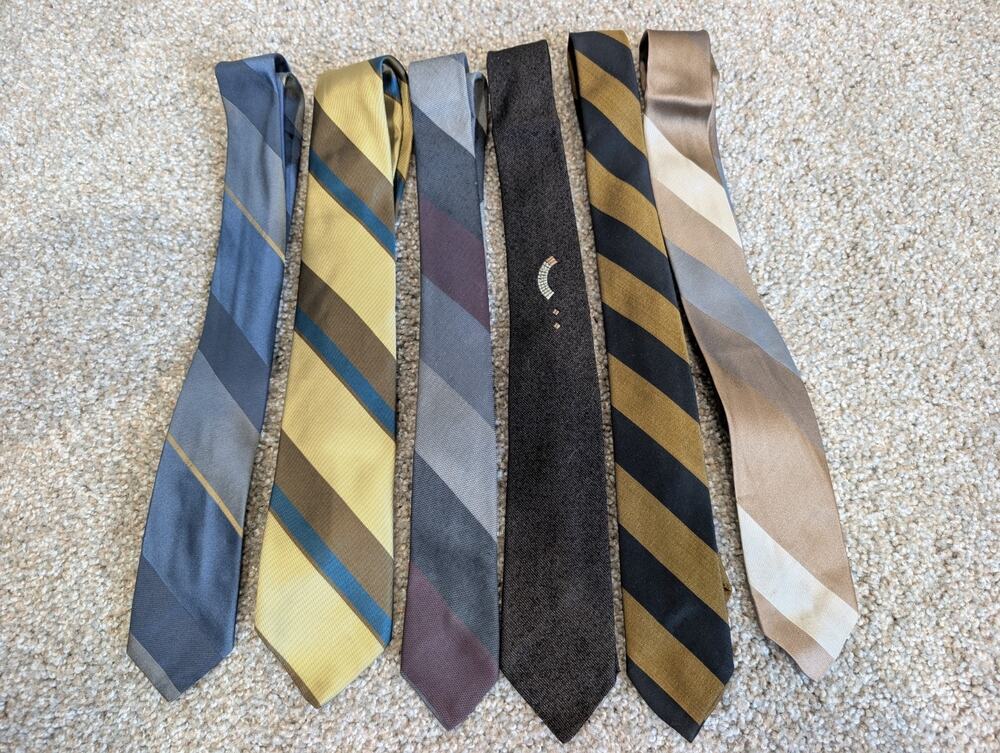 Neckties Vintage Lot 6 Mens Silk Dacron Wool Towncraft Striped Retro Prep Mod...